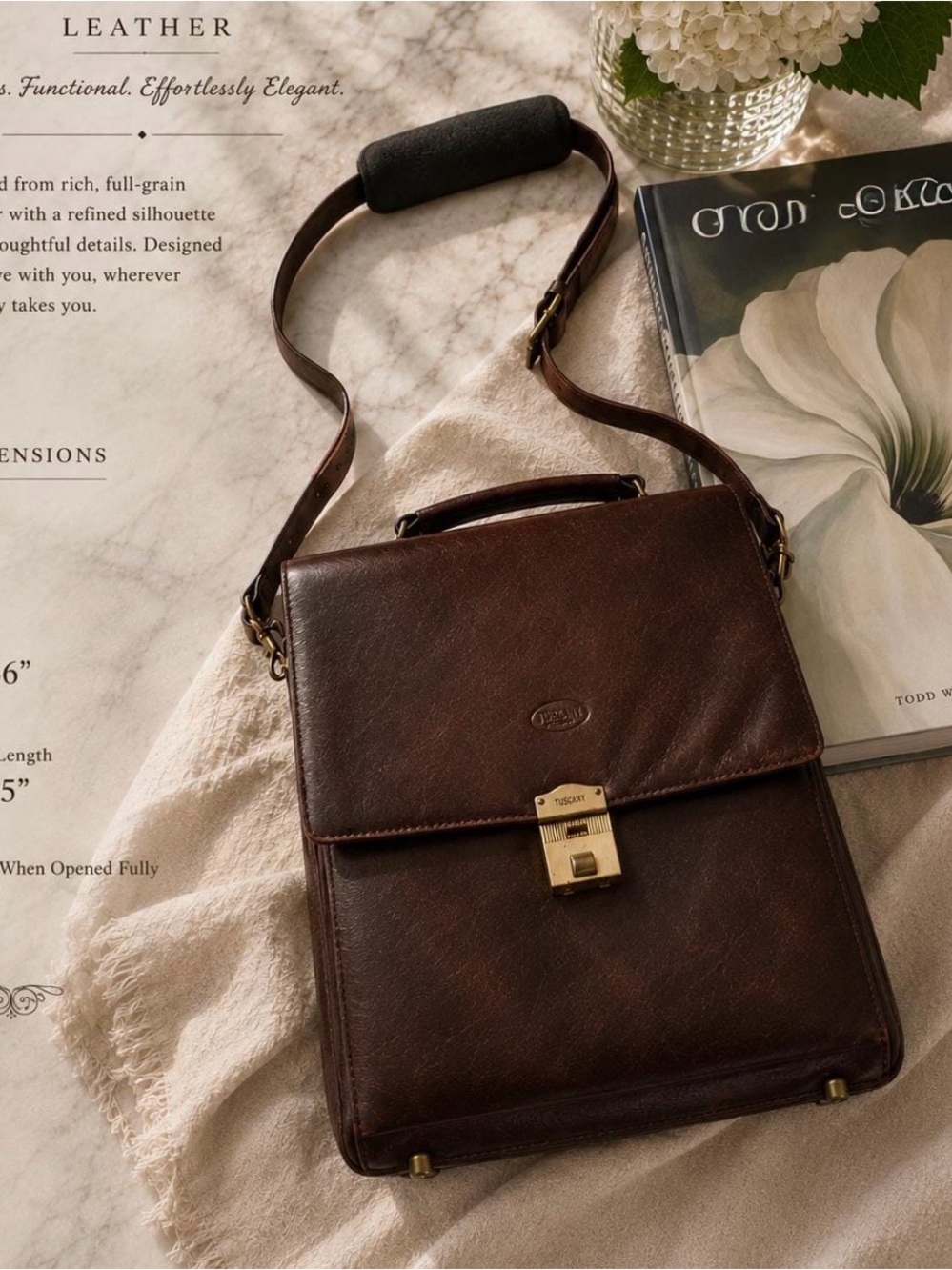 Vintage Unisex Tergan Genuine Leather Organizer Crossbody Bag Brown - Turkish